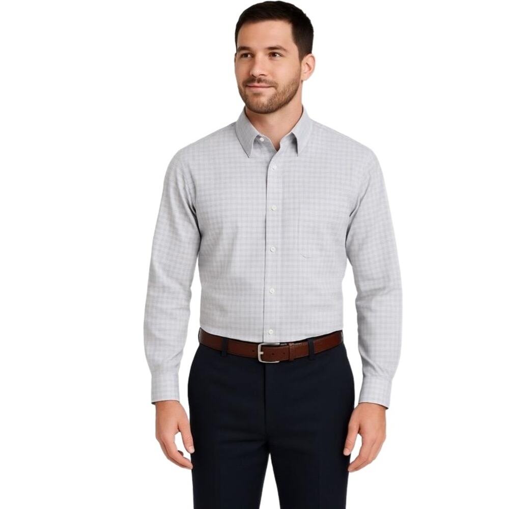 Stafford Slim Fit Button-Up Shirt‎ – XL 17-17.5, Long Sleeve, Plaid Dress Shirt